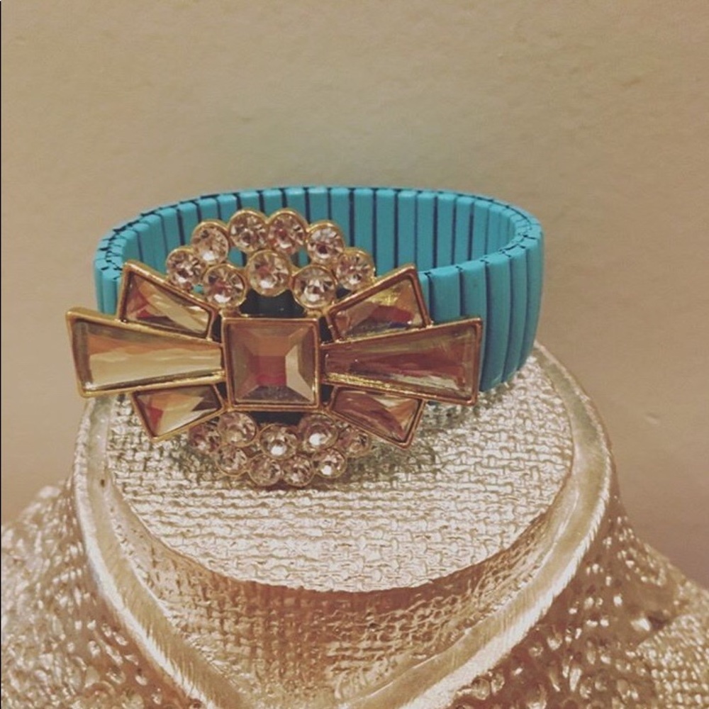 BCBG Stretch Bracelet Teal with Crystals